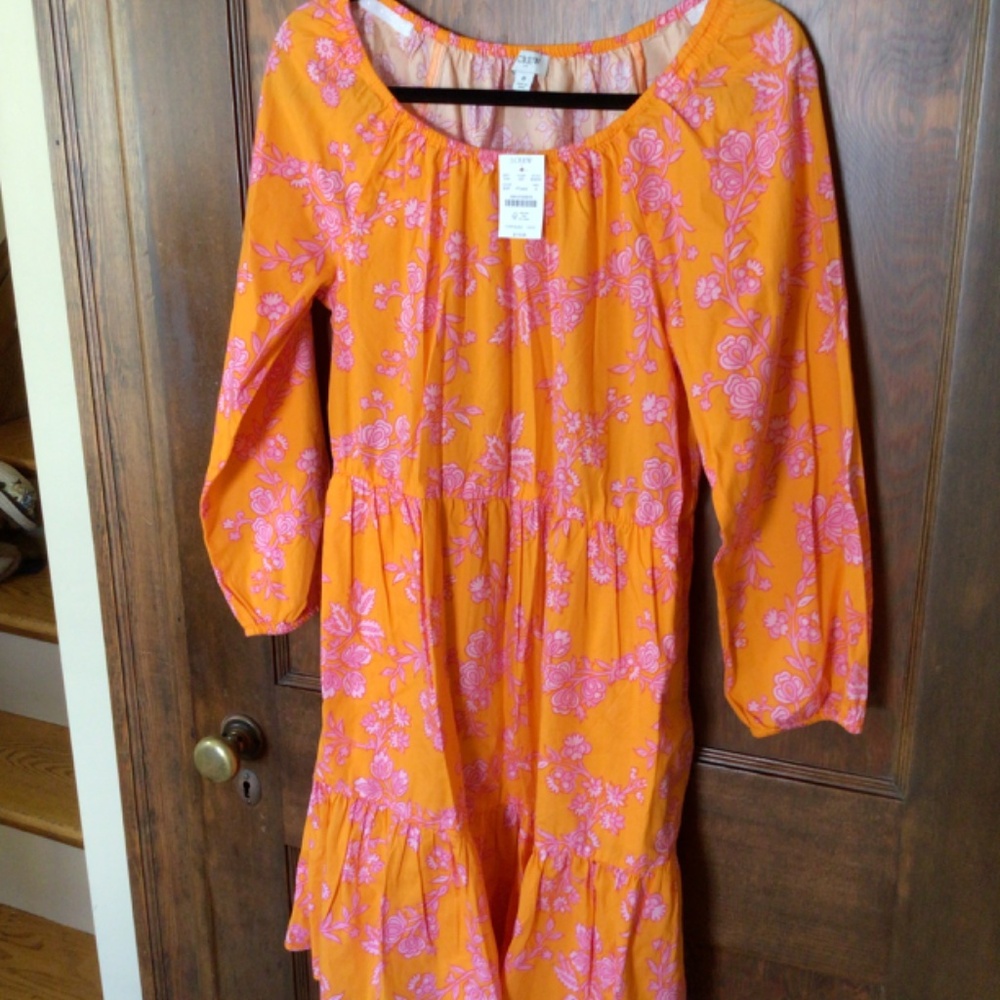 J Crew Tiered Fit and Flare Dress in Bright Orange/Pink Floral sz 8 NWT - Picture 5 of 8